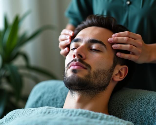 Scalp treatment men's wellness spa therapy